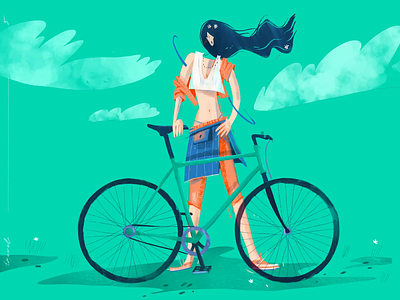 Bike ride bicycle bike cartoon character girl hair illustration ipad pro mint procreate ride travel