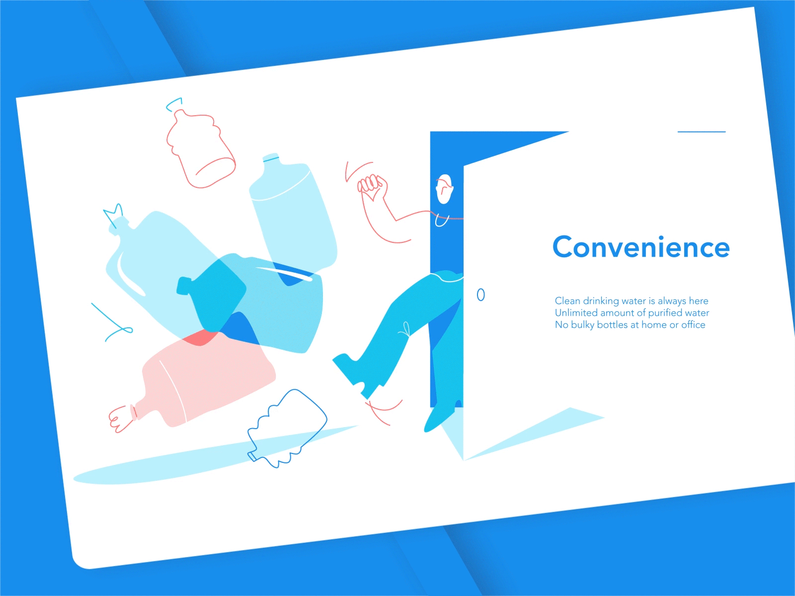 Convenience - illustrations and animations for web site / app angry bottles door fly hit json lineart lottie onboarding onboarding screens water
