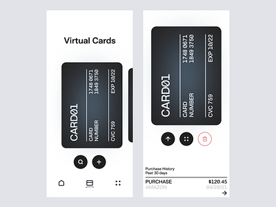 Mobile Virtual Cards App app app design banking app bankingapp finance finance app financial fintech interface ios minimal mobile app mobile ui typography ui uidesign uiux ux wallet app wallet ui