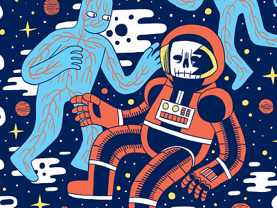 Neck Deep gig poster astronaut bold digital art drawing ghost gig poster limited colour screen print space