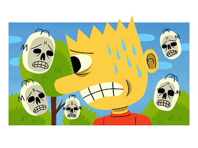 Bart thinks about his dad cartoon characters digital drawing illustration painting pop culture skulls sweat the simpsons