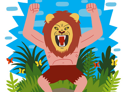 Lion-Man adventure animal beast blue bold digital green illustration nature painting