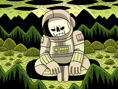 Patience astronaut cosmic dead drawing green illustration space spaceman