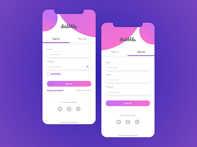 Sign In - Sign Up app branding dribbble first design first shot mobile design sign in page sign up ui