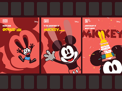 mickeymousefromthebegin anniversary disney flim graphic design illustration mickey mouse oswald poster rabbit