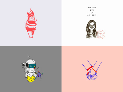 something astronaut cat hold hand ice cream illustration love moon portrait smile