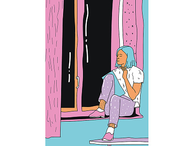 Feminist art blue chill curtain feminism feminist hair illustration pink power unicorn window