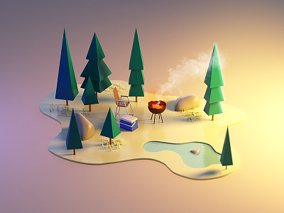 Recreation 3d c4d camping cinema4d forest landscape low poly lowpoly