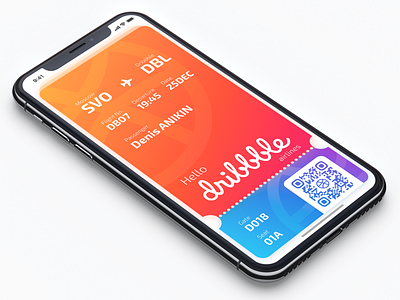 Hello Dribbble! app debut dribble flight hello ios iphone photoshop sketch ticket ui