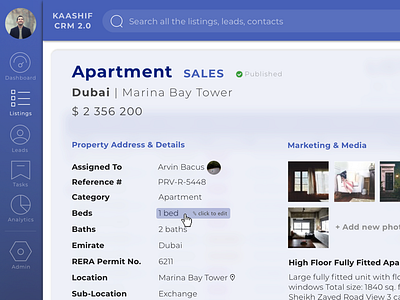 Listing Card In Real Estate CRM System card crm dubai navigation property real estate search uae ui