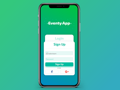 Eventy App Sign Up Screen event app ios iphone x login screen signup task