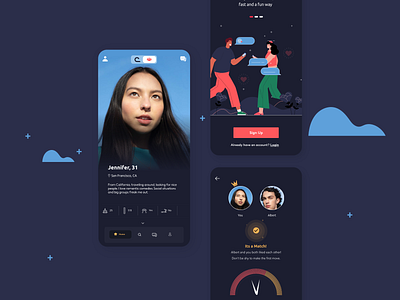 Dating App - Dark app branding clean dark darkui dating dating app datingdark design illustration minimal mobile ui