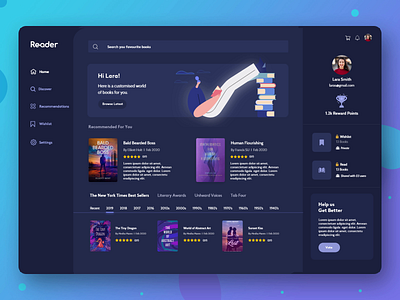 Books Web Interaction - XD Freebie books dark ui dashboard interaction recommendation webapp wishlist