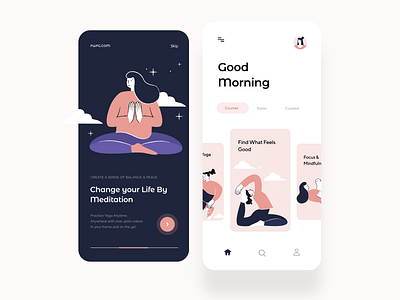 Find What Feels Good calm clean courses fitness health meditation mindfulness minimal ui women yoga yoga app