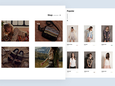 Shop & Popular Page e commerce fashion minimal webite