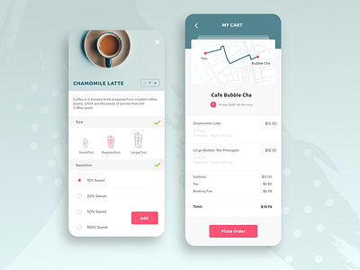 Customize and Order Tea app design minimal mobile ui