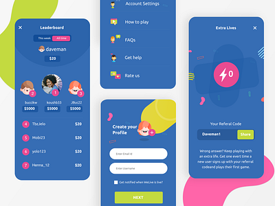 Live Trivia Game App app design illustration minimal mobile ui web