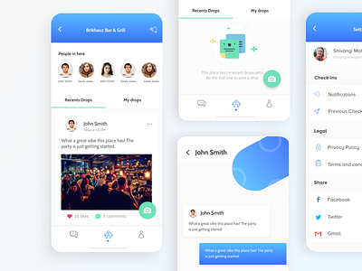 Social Check-in App app design minimal mobile ui vector