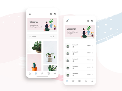 Succulents app design illustration minimal mobile plants succulents ui