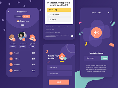 Live Quiz app design fun game illustration live minimal mobile quiz ui