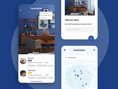 Couch.Surfer app branding design minimal mobile ui
