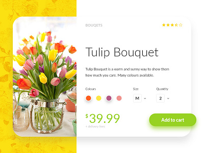 Tulip Bouquet Product Card #UIC3 bouquet card cart colors flower orange product purple tulip ui ux yellow