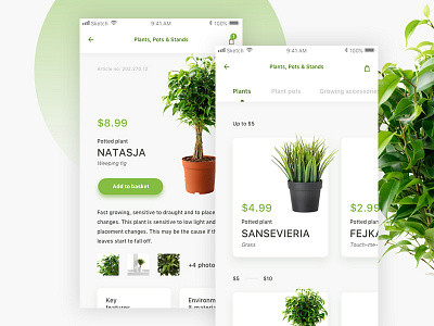 Plant Shop Mobile App app card clean eshop green ios plant product shop ui ux white