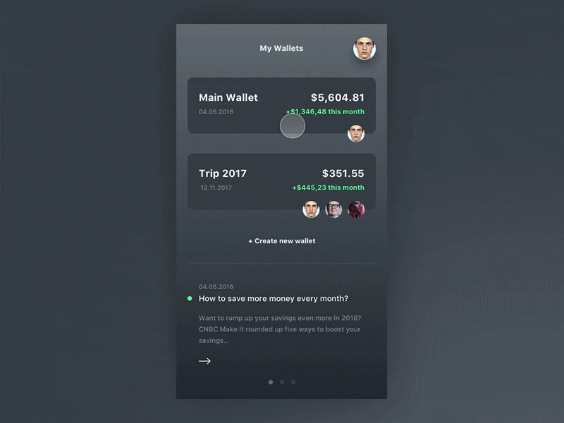Money App account app bank chart dark mobile money profile saving ui ux wallet