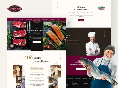 Leonards Market butcher clean design fish landing meat responsive shop typography ui ux web