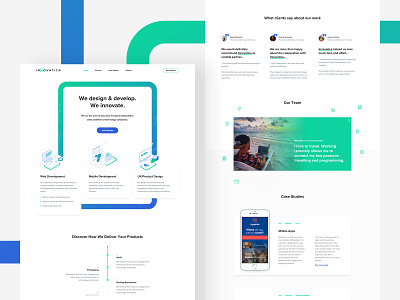 Innovatica blue clean design green landing mobile page product typography ui ux web white