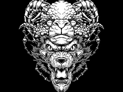 Sheep x Wolf apparel beads dark art darkarat design merchandise sheep tattoo tshirt wolf wolf pack