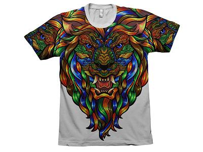 Full Print ElementaLion Tshirt air animals artwork colourful earth element fire lion nature water zenart zentangle