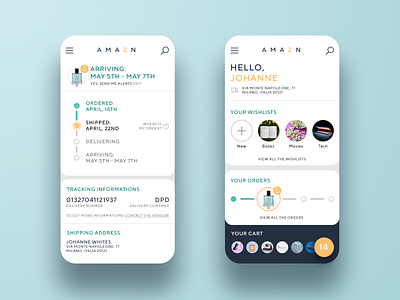Amazn - an ecommerce UI mobile restyling :-) amazon app boutique brand clean delivery design ecommerce icons interface mobile shipping shop shopping store tracking typography ui ux web
