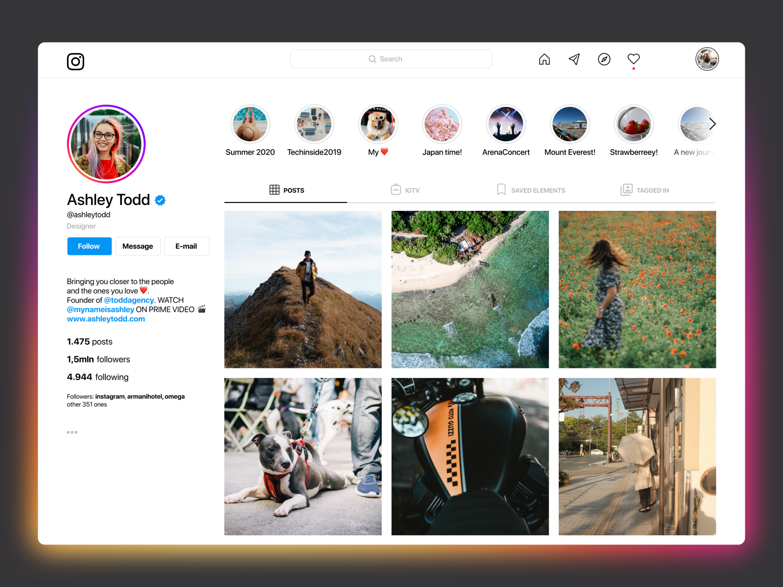 Instagram Profile Design 2024: Hãy cùng khám phá các tính năng mới trên Instagram năm 2024 với thiết kế hồ sơ tiên tiến và đầy tính năng. Giờ đây, trang cá nhân của bạn sẽ trở nên thú vị hơn bao giờ hết với nhiều màu sắc và hình ảnh đẹp mắt. Bạn có thể khám phá thêm các tính năng hấp dẫn khác và tạo ra một trang cá nhân mà mọi người đều muốn theo dõi.
