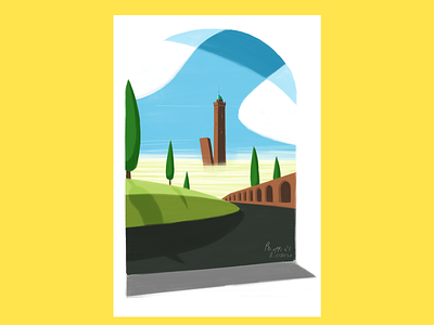 Postcard from Bologna! (my Dribbble's Warm-Up rebound) bologna clipstudiopaint dribbble freehand illustration minimal postcard sketch warmup