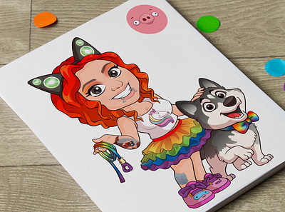 Cartoon girl with husky dog art beehaya cartoon character cute dog drawing fiverr freestyle girl happy husky lady logo vector