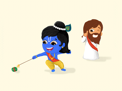 Happy Vishu and Easter (Digital painting) celebrating crackers enjoying festival fun goodfriday illustration jesus krishna playing together vishu