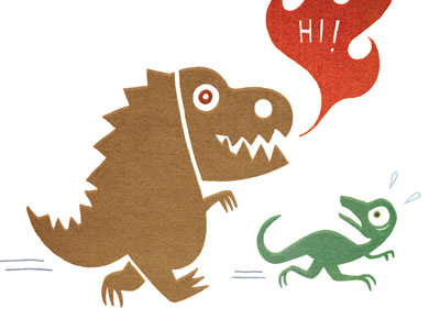 Sometimes It's Hard to Make New Friends dinosaur friends hello humor illustration joe newton scary t rex