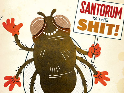 Santorum in Iowa fecal fly frothy illustration joe newton joseph newton lube rick santorum savage love shit