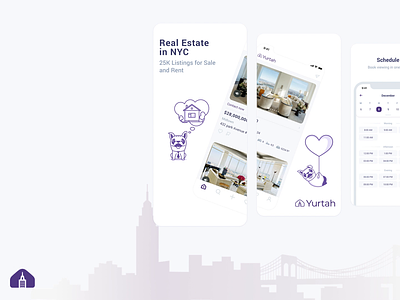 Yurtah Screens for App Store advantages animation apartment design app screens app store book principle realestate video