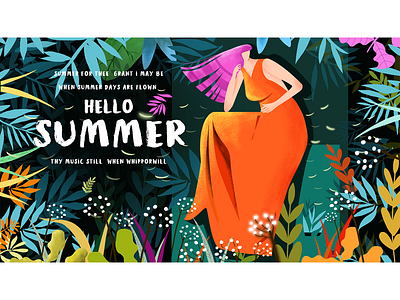 summer banner design fashion forest green illustration model orange poster summer