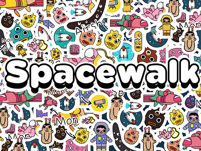 doodle astronaut banner illustration spacewalk universe