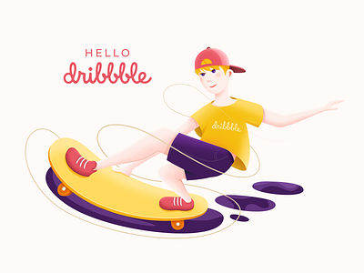 Hello Dribbble design flat illustration people photoshop skateboard skateboard graphics skateboarding vector