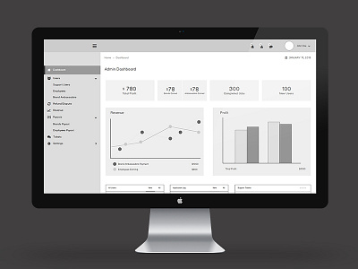 Freelance Job Application - Admin Dashboard bigdata dashboard data analysis design user experience ux web app wireframe