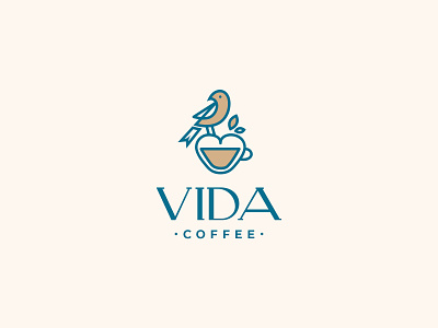 Vida coffee animal bird bird logo coffee coffee cup design heart illustration leaf logo shop vector