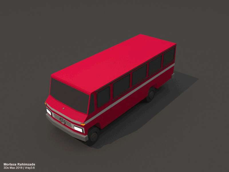Old Benz Minibus car isometric low poly