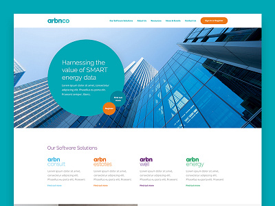 Arbnco Homepage circles design digital design homepage teal web design website