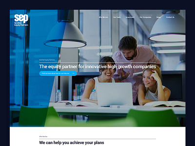 Scottish Equity Partners Homepage blue digital design homepage investment scottish equity partners sep web design