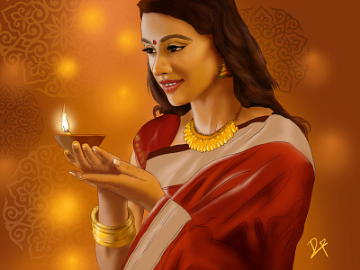 Indian Woman Illustration Diwali
