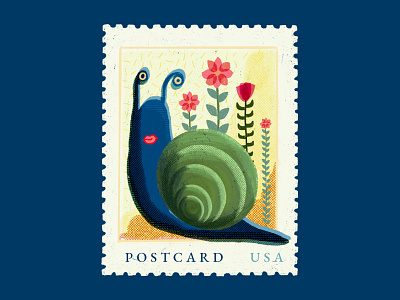Stamp Illustration animal illustration botanical illustration design floral design flower illustration illustration postcard design snail snail mail stamp stamp design stamps